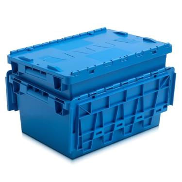 Imagem de Pangda Embalagem com 2 recipientes de distribuição com tampa articulada 50 x 35 x 24 cm, bolsa de armazenamento de plástico industrial reforçada, caixa de armazenamento empilhável, caixa de transporte