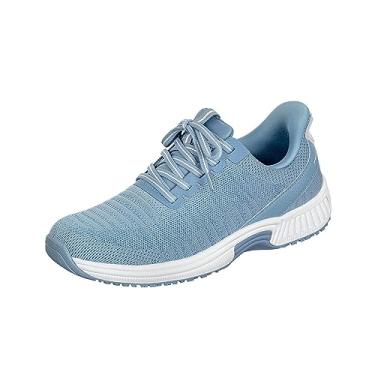 Imagem de Orthofeet Tênis feminino ortopédico de malha Kita mãos livres, Azul, 38