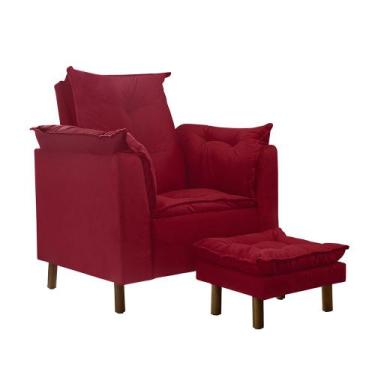 Imagem de Poltrona Trono Cadeira do Papai Noel Natal Com Puff Suede Vermelho - D