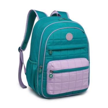 Imagem de Mochila Kika Feminina Matelassê Quadriculada Com Chaveiro, Verde