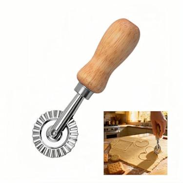 Imagem de Cortador de roda de pastelaria, cortador de ravioli de 5 cm com borda canelada, cabo de aço inoxidável e madeira para crosta de torta, macarrão, massa, empanadas - ferramentas profissionais de