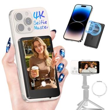 Imagem de Moman Monitor de selfie Xview M4 para iPhone 7-16 Series e Android, câmera traseira magnética 4K/1080p, monitor Vlog sem fio P2P 164FT para TikTok, YouTube, transmissão ao vivo, vlogging (preto)