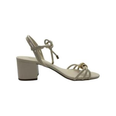 Imagem de Sandália Feminina Arezzo Couro Amarração Nó Metal Salto Médio Bloco Creme-Feminino