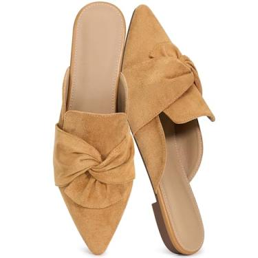 Imagem de Aomigoct Dress Flat Mules femininos: bico fino elegante e camurça com laço para escritório e reuniões - leve sem cadarço para confiança no uso diário - Idades 28-50, Marrom, 36