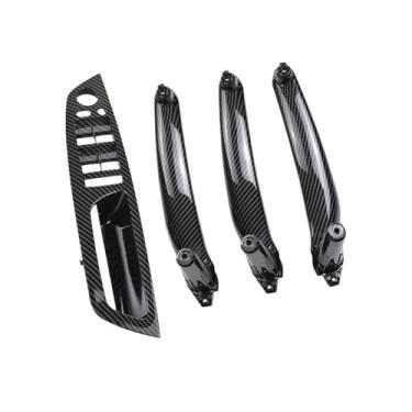 Imagem de Bege preto braço do carro assento do motorista dianteiro lhd rhd interior maçaneta da porta painel interno puxar guarnição capa Compatível com bmw e70 e71 x5 x6(RHD Carbon 4Pcs)