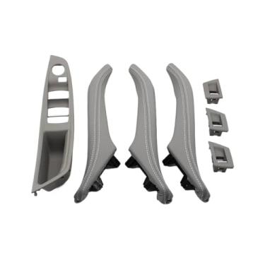 Imagem de 7 pçs motorista da mão esquerda lhd interior do carro esquerda direita puxador da porta de couro conjunto conjunto Compatível com bmw série 5 f10 f11 523i 525i 528i(B Gray-7PCS)