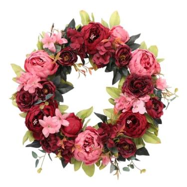 Imagem de oshhni Guirlanda de peônias artificiais, ideal para decoração de portas de entrada, festas ao ar livre, arranjos florais para quartos, varandas e, Vermelho