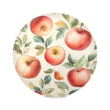 Imagem de STAYTOP Jogo americano redondo com estampa de maçãs em aquarela 1 peça, tapetes de mesa antiderrapantes fáceis de limpar para decoração de mesa de festa e churrasco em casa
