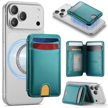 Imagem de Usroom Carteira Magsafe com porta-cartões magnéticos com bloqueio de RFID, carteira de couro PU com ímã forte compatível com telefones e capas Magsafe para iPhone 17/16/15/14/13/12/Pro/Max/Plus, verde