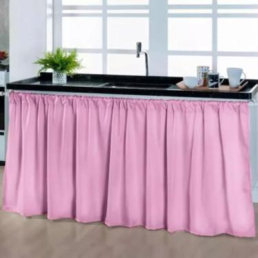 Imagem de Cortina Pia Cozinha Moderna Elegante 1,40 x 80 Decoração Balcão Tanque Tecido Oxford(Cortina Pia ROSA CLARO,3 UNIDADES)