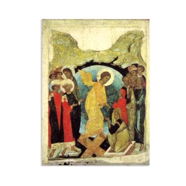 Imagem de Pôster impresso The Descension to Hell por Andrei Rublev Pintura Vintage Tela Andrei Rublev Arte de Parede Estética Presente de Feriado Decoração de Casa para Sala de Estar Igreja 42x30cm (43.2x30.5