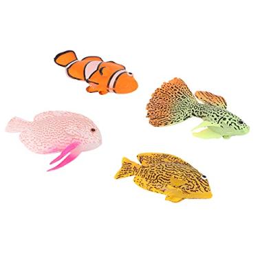 Imagem de RiToEasysports Conjunto de Peixes Falsos Com 4 Enfeites de Aquário Luminosos de Silicone Coloridos para Decoração de Tanque de Peixes