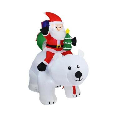 Imagem de Papai Noel Inflável Iluminado Com Urso Para Decoração De Natal Ao Ar L