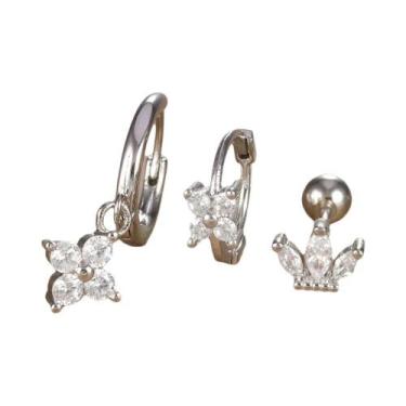 Imagem de Conjunto De Brincos De Argola Pequenos De Aço Inoxidável Com Zircônia 