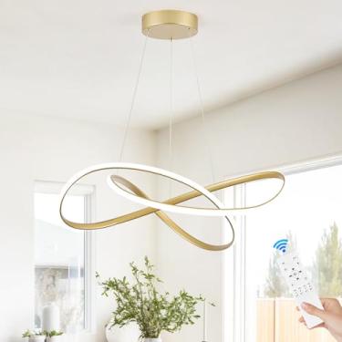 Imagem de Sparklelf Lustre moderno dourado D20in LED luminárias pendentes para ilha de cozinha, anel contemporâneo lustre de teto alto com controle remoto para sala de jantar, sala de estar, entrada, 3000-6500K