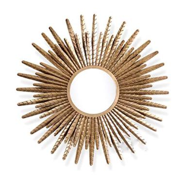 Imagem de Espelho redondo de parede metálico Starburst circular moderno sala de estar quarto espelho decorativo