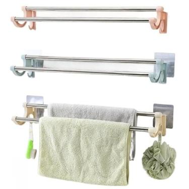 Imagem de Suporte Porta Toalha Para Banheiro Dupla Camada Inox Sem Furo Com Suporte De Adesivos