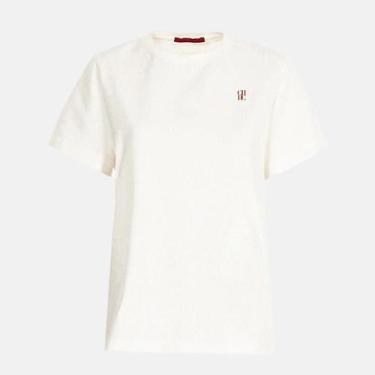 Imagem de Camiseta Feminina Branca De Algodão Com Manga Curta Casual Bordada Mod