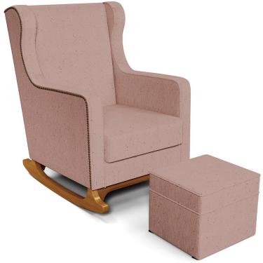 Imagem de Poltrona de Amamentação com Balanço e Puff Mavie L02 Linho Rosê - Lyam Decor