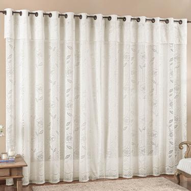 Imagem de Cortina Jade para Trilho Suisso Max Tecido Renda Floral 3,00m x 2,50m Sala Quarto - Palha