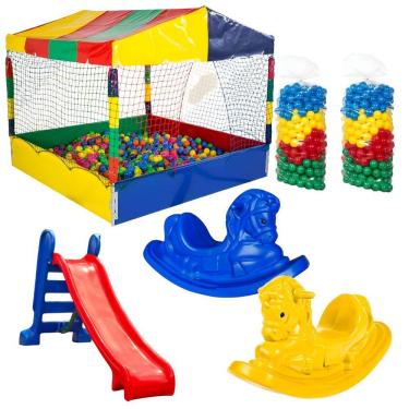 Imagem de Piscina De Bolinhas 1,50m Quadrada Com 1000 Bolinhas Escorregador Medio E 2 Gangorras 1 Lugar
