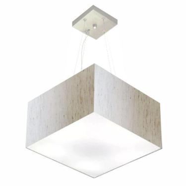Imagem de Lustre Pendente Quadrado Vivare Md-4195 Cúpula Em Tecido 25/40x40cm - Bivolt Linho Bege 127/220v