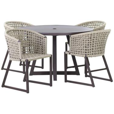 Imagem de 4 Cadeiras Corda Náutica Bali Mesa Tampo Ripado Jardim Rami