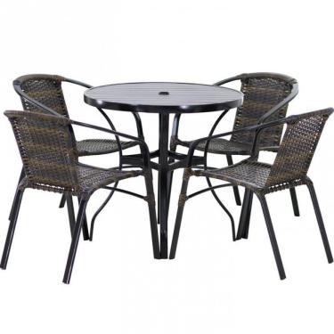 Imagem de Conjunto 4 Cadeiras E Mesa Floripa Tampo Ripado Trama Pedra Ferro