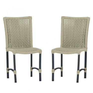 Imagem de 2 Cadeiras De Jantar Cannes De Alumínio Pintura Preta Trama Rami