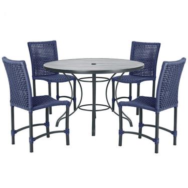 Imagem de Mesa Ascoli Com 4 Cadeiras Cannes De Alumínio Trama Azul