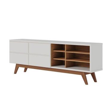 Imagem de Rack Para Sala Bancada De Tv 70 Pol 180cm Cinthia C04 - D'rossi Cor Off White Matte E Freijó