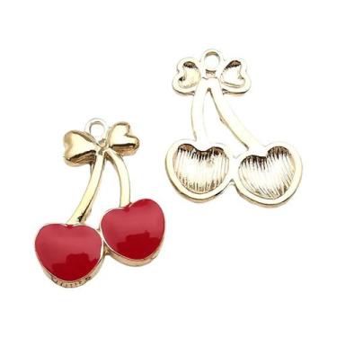 Imagem de Pingentes De Cereja Vermelha Esmaltados, 10-12 Peças, Berloques De Lig