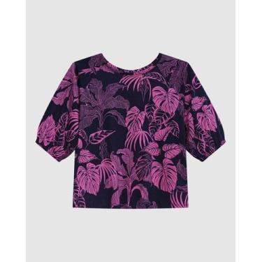 Imagem de Blusa Ampla Feminina Estampada Em Algodão - Malwee, Azul, P