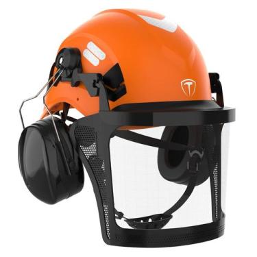Imagem de Capacete de motosserra TOOLIOM com protetor facial e protetores de ouv