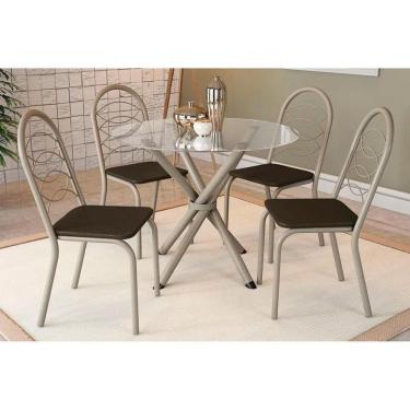 Imagem de Conjunto Mesa Sala Jantar Volga Com Tampo De Vidro 95cm E 4 Cadeiras Holanda Niquel Marrom Kappesberg