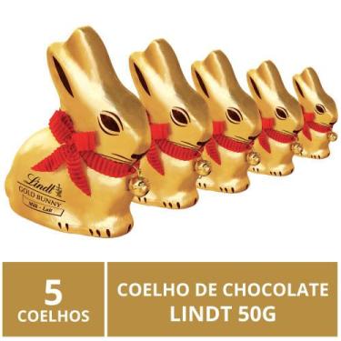 Imagem de 5 Coelhos de Chocolate, Lindt Gold Bunny, Páscoa, 50g