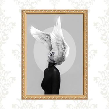 Imagem de Quadro Moldura Dourada Mulher Com Asas 45X34Cm