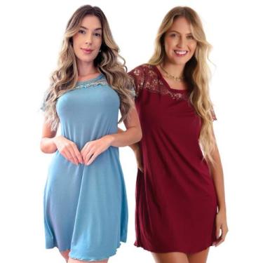 Imagem de Kit com 2 Camisola Feminina Confortável em Viscose e Detalhes em Renda