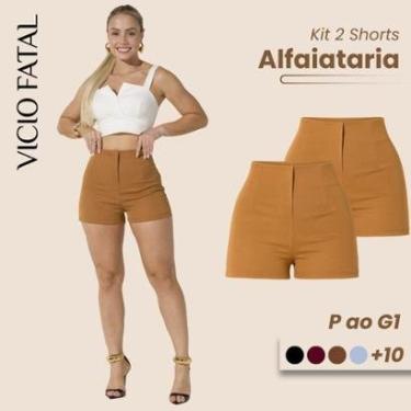 Imagem de Kit 02 Short Alfaiataria Feminino Cintura Alta Short Social Plissado Elegante com Fecho Discreto-Feminino