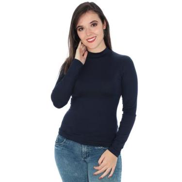 Imagem de Blusa Gola Alta Feminina Poliamida Manga Longa Marinho - Anistia, P