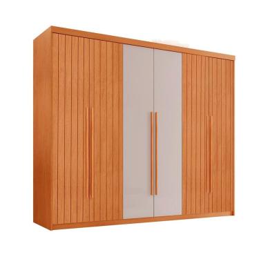 Imagem de Guarda-Roupa Casal Frisado Xangai 100% MDF 6 Portas 2 Gavetas Naturalle e Off White