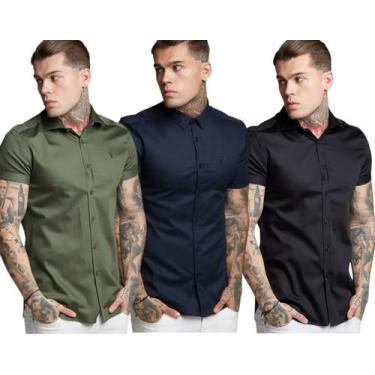 Imagem de Camisa Social  Masculino Slim Fit Premium Manga Curta - Mitchelgutto, 