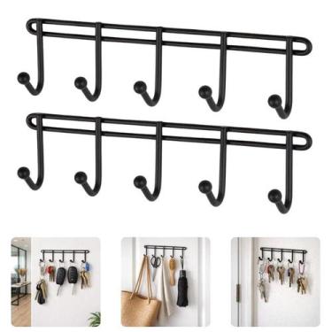 Imagem de Kit Com 2 Porta Chaves De Pendurar Parede Preto Fosco 5 Ganchos Organi