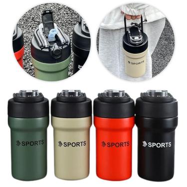 Imagem de Garrafa Térmica Copo Inox 500ml Canudo Alça Esporte Academia Vermelho