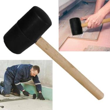 Imagem de Martelo Borracha Cabo Madeira Ergonomico Piso Ceramica Chao Obra Monta