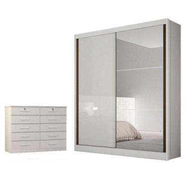 Imagem de Guarda Roupa Solteiro Dante Com Nicho E Espelho E Gaveteiro Milão Com 