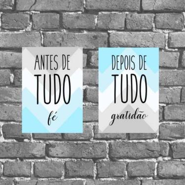 Imagem de Kit 2 Placas Decorativas Fé e Gratidão Azul 18x27cm