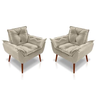 Imagem de Kit 2 Poltronas Opala Decorativa P- Sala, Quarto E Recepção Suede - Lm Decor Bege