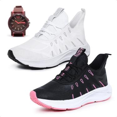 Imagem de Combo 2 Pares Tênis Feminino Esportivo Academia Caminhada Musculação Treino com Relógio...