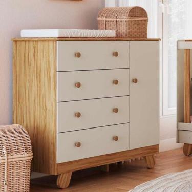 Imagem de Cômoda Infantil 1 Porta 4 Gavetas 100% Mdf 95cm Levy Yescasa
